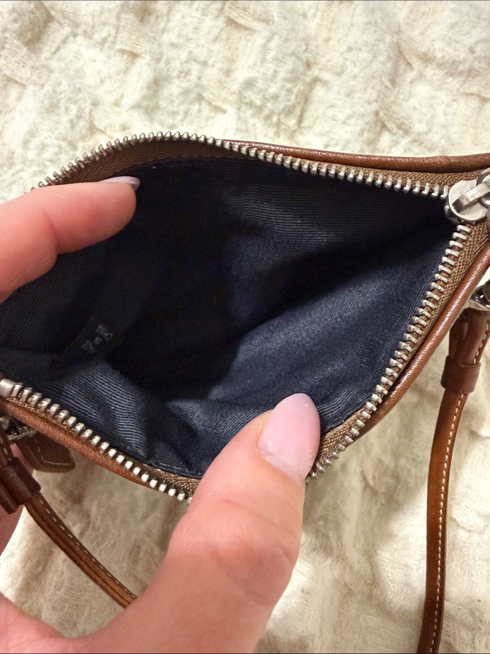 Coach Brown Leather & Navy Signature Canvas Wristlet - Picture 6 of 6